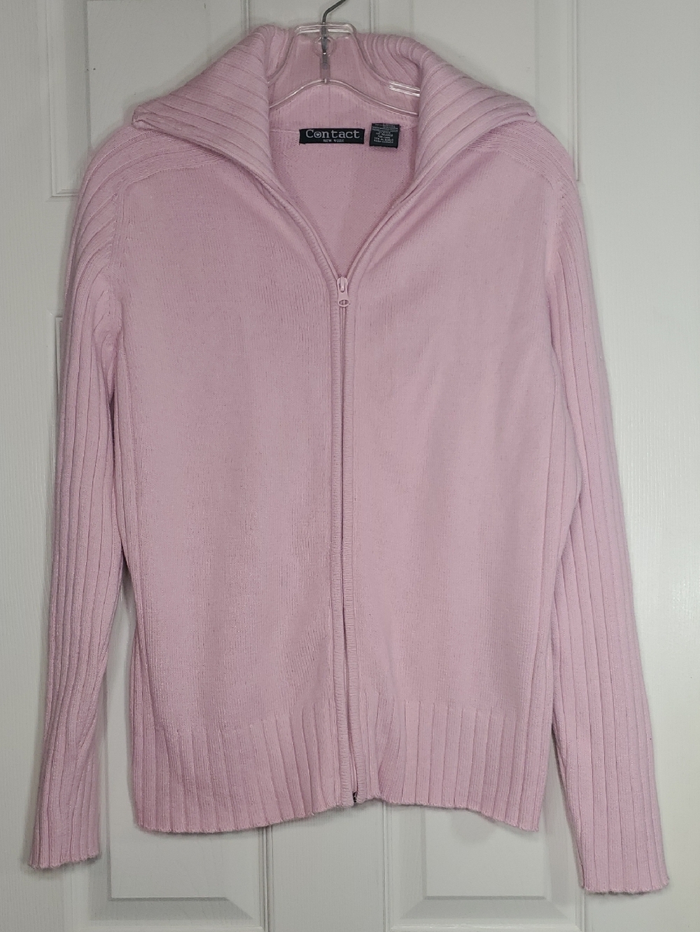 Contact Pink Zip Front Cardigan Sweater Women's Size XL